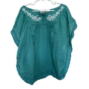 Roxy Teenie Wahine Girl's Embroidered Eyelet Lace Trim Poncho Kaftan Top 7